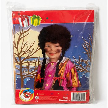Dečija Piet perika sa crnim kovrdžama i 2 pletenice (1 kom.)
