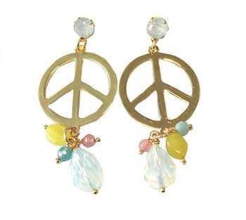 Minđuše Ibiza Look Zlatne Peace Beli Kristal (1 kom)