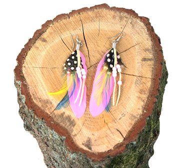 Minđuše u stilu Ibice sa perom - Roze (1 kom)