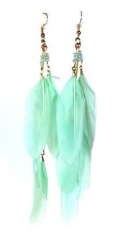 Minđuše sa perjem menta | Ibiza stil (1 kom.)