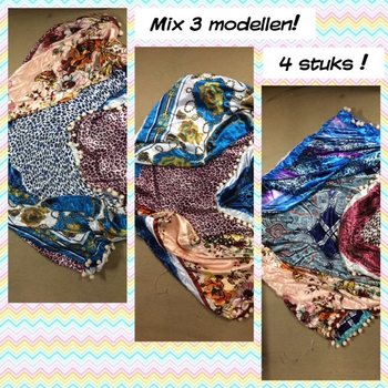 Luksuzni svileni trouglasti šal dvostrani miks modela (4 kom)