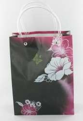 Poklon vrećica / Kesa za Nošenje Crna/Roze/Beli Cvet Srednja (12 kom.)