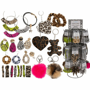 **MEGA POVOLJNO** KOMPLETAN ROTIRAJUĆI STALAK SA ANIMAL PRINT NAKITOM I AKSESOARIMA (180 kom.)