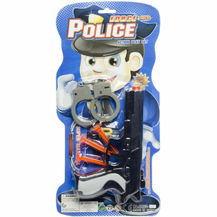 POLICIJSKI SET NA KARTONU - PI&Scaron;TOLJ SA 3 VAKUUMSKE ČA&Scaron;ICE I LISICE (6 kom.)